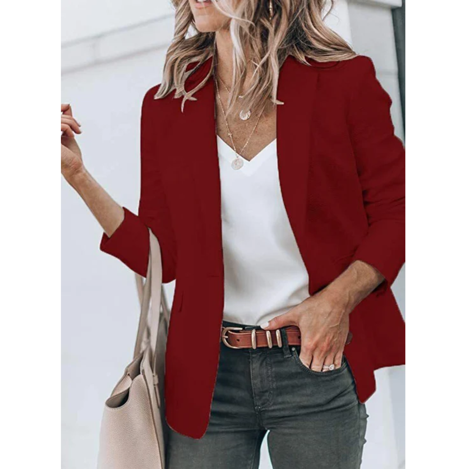 Klassisch Einfarbige Blazer Mit Tasche für Damen | Ideal für Sommer