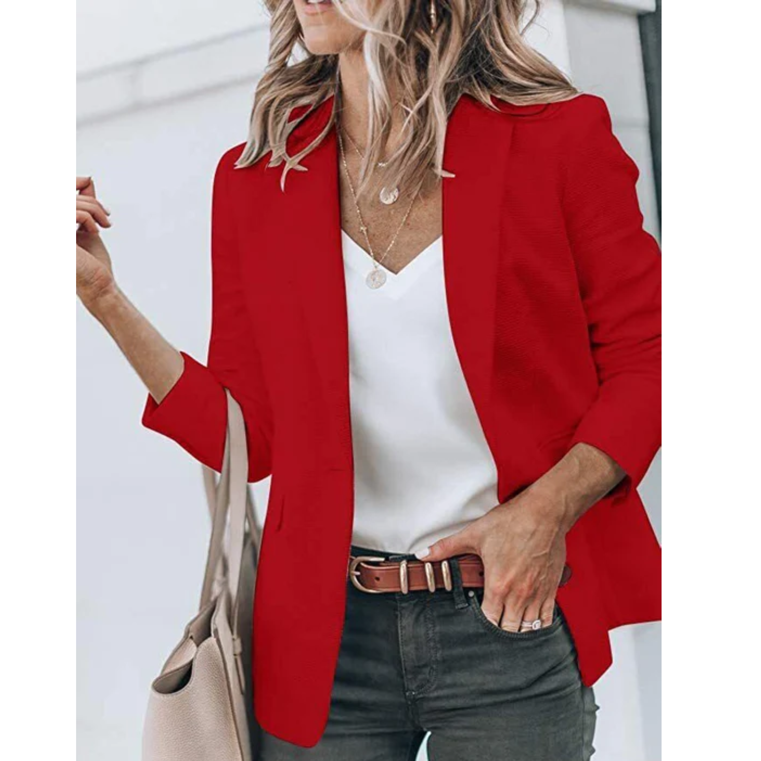 Klassisch Einfarbige Blazer Mit Tasche für Damen | Ideal für Sommer