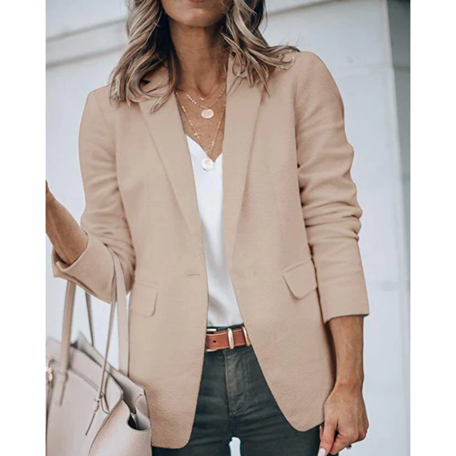 Klassisch Einfarbige Blazer Mit Tasche für Damen | Ideal für Sommer