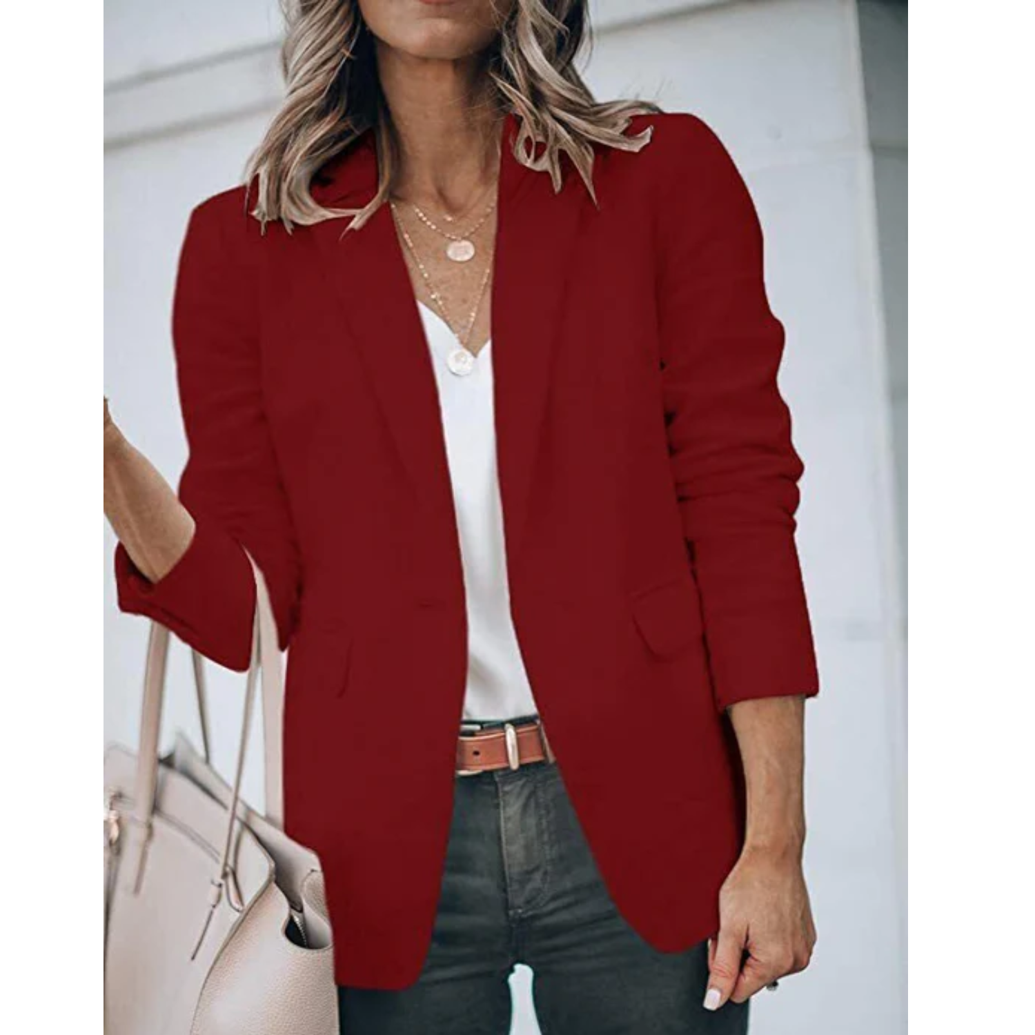 Klassisch Einfarbige Blazer Mit Tasche für Damen | Ideal für Sommer