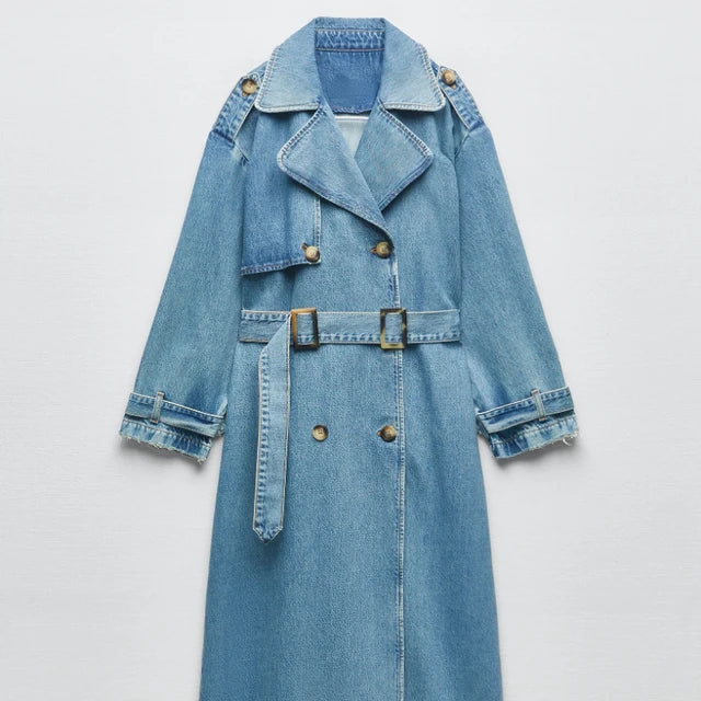 Eleganter Denim Trenchcoat Mit Gürtel I De Taille für Damen | Ideal für alle Jahreszeiten