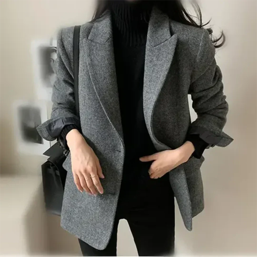 Klassischer Taillierter Grauer Blazer Mit Taschen für Damen | Ideal für alle Jahreszeiten