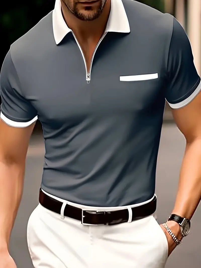 Lässigs Halbzip T-Shirt Mit Chragen Und Fronttasche für Herren | Ideal für Sommer