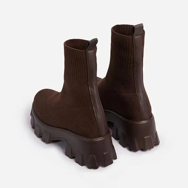 Lässig Strick Veganleder Stiefeletten Für Damen | Ideal für den Winter