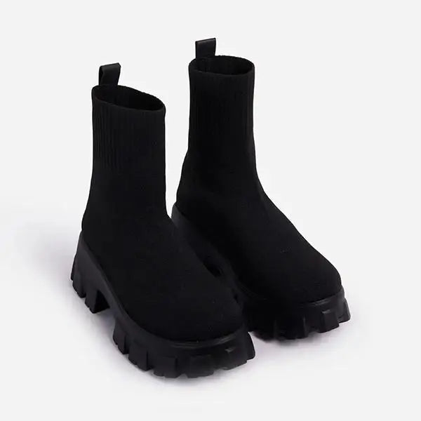 Lässig Strick Veganleder Stiefeletten Für Damen | Ideal für den Winter