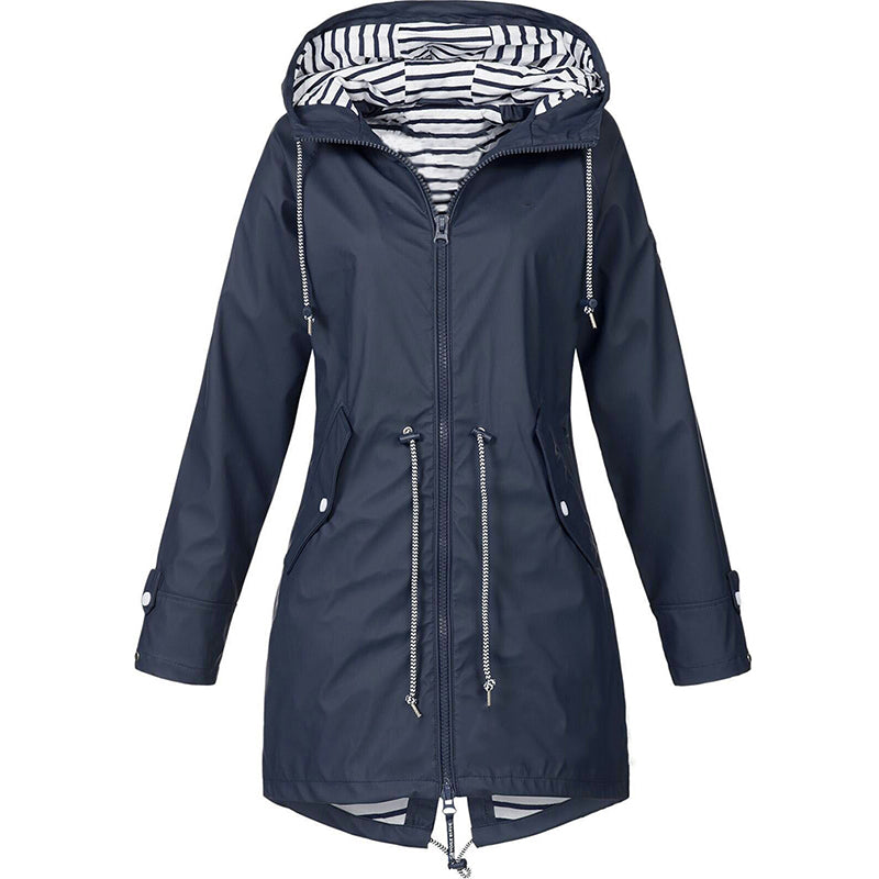 Leichtgewichtig Wasserdicht Lange Regenjacke Mit Kapuze Und Verstellbare Taille für Damen | Ideal für Winter