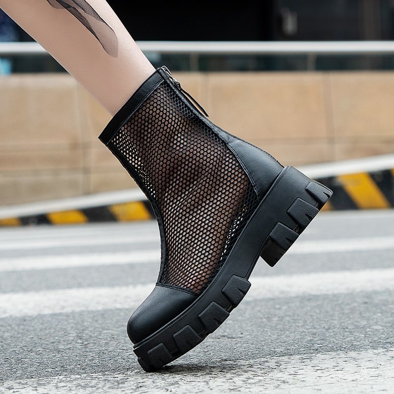 Elegante Mesh Veganleder Stiefeletten Mit Reissverschluss Für Damen | Ideal für den Winter