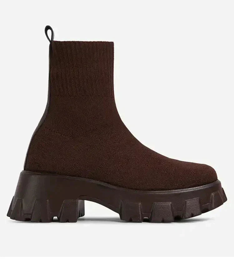 Lässig Strick Veganleder Stiefeletten Für Damen | Ideal für den Winter