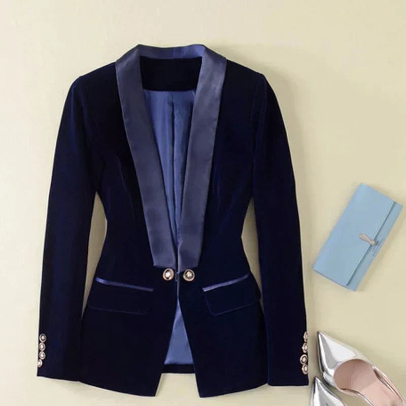 Eleganter Samt Blazer Mit Taschen Und Knopf For Damen | Ideal für alle Jahreszeiten