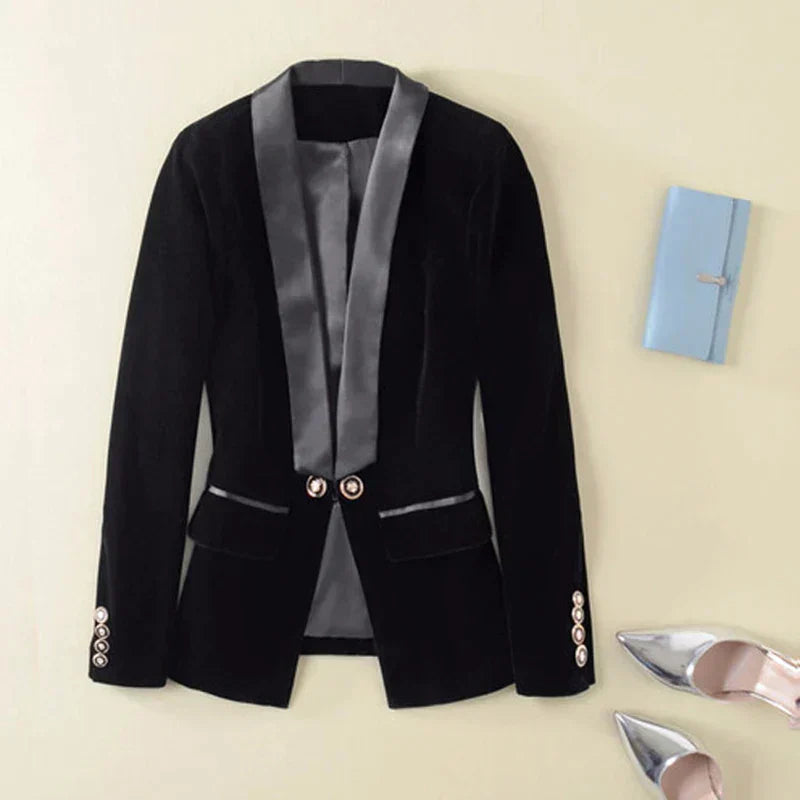 Eleganter Samt Blazer Mit Taschen Und Knopf For Damen | Ideal für alle Jahreszeiten