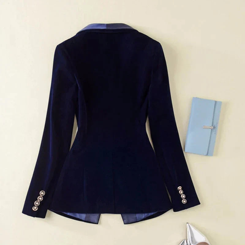 Eleganter Samt Blazer Mit Taschen Und Knopf For Damen | Ideal für alle Jahreszeiten