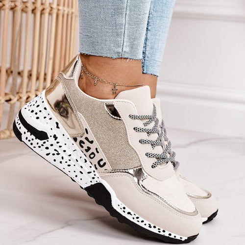 Trendige Plateau-Sneakers Mit Schnüerli Und Leoprint für Damen | Ideal für alle Jahreszeiten