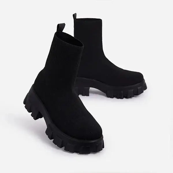 Lässig Strick Veganleder Stiefeletten Für Damen | Ideal für den Winter