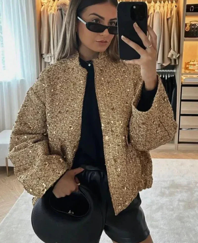 Stylischer Blazer Mit Glitzer-Pailletten, Seitentaschen Und Knöpfen für Damen | Ideal für alle Jahreszeiten