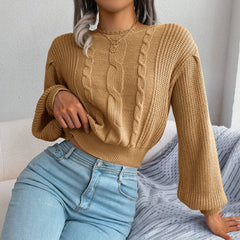 Stylischs Beiges Strickpullover Mit Zöpfli Muster für Damen | Ideal für alle Jahreszeiten