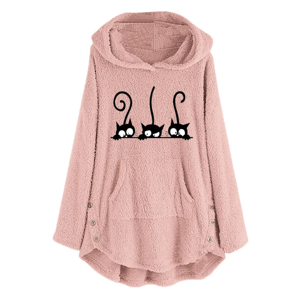 Lockers Hoodie Mit Katz-Print Und Täschli Für Damen | Ideal für den Winter