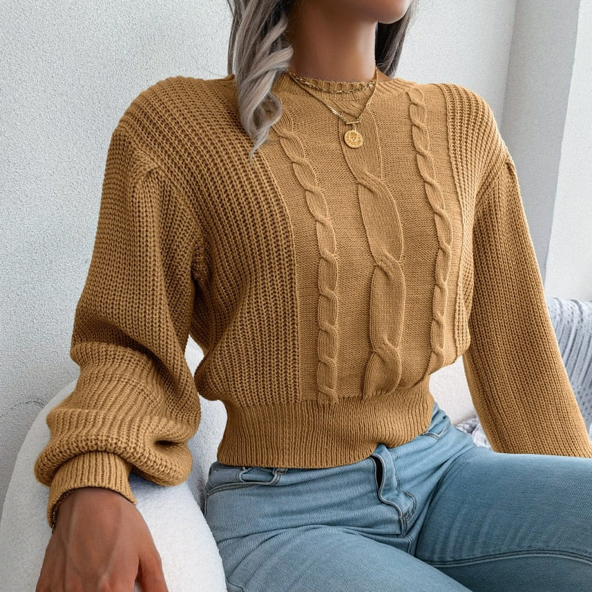 Stylischs Beiges Strickpullover Mit Zöpfli Muster für Damen | Ideal für alle Jahreszeiten