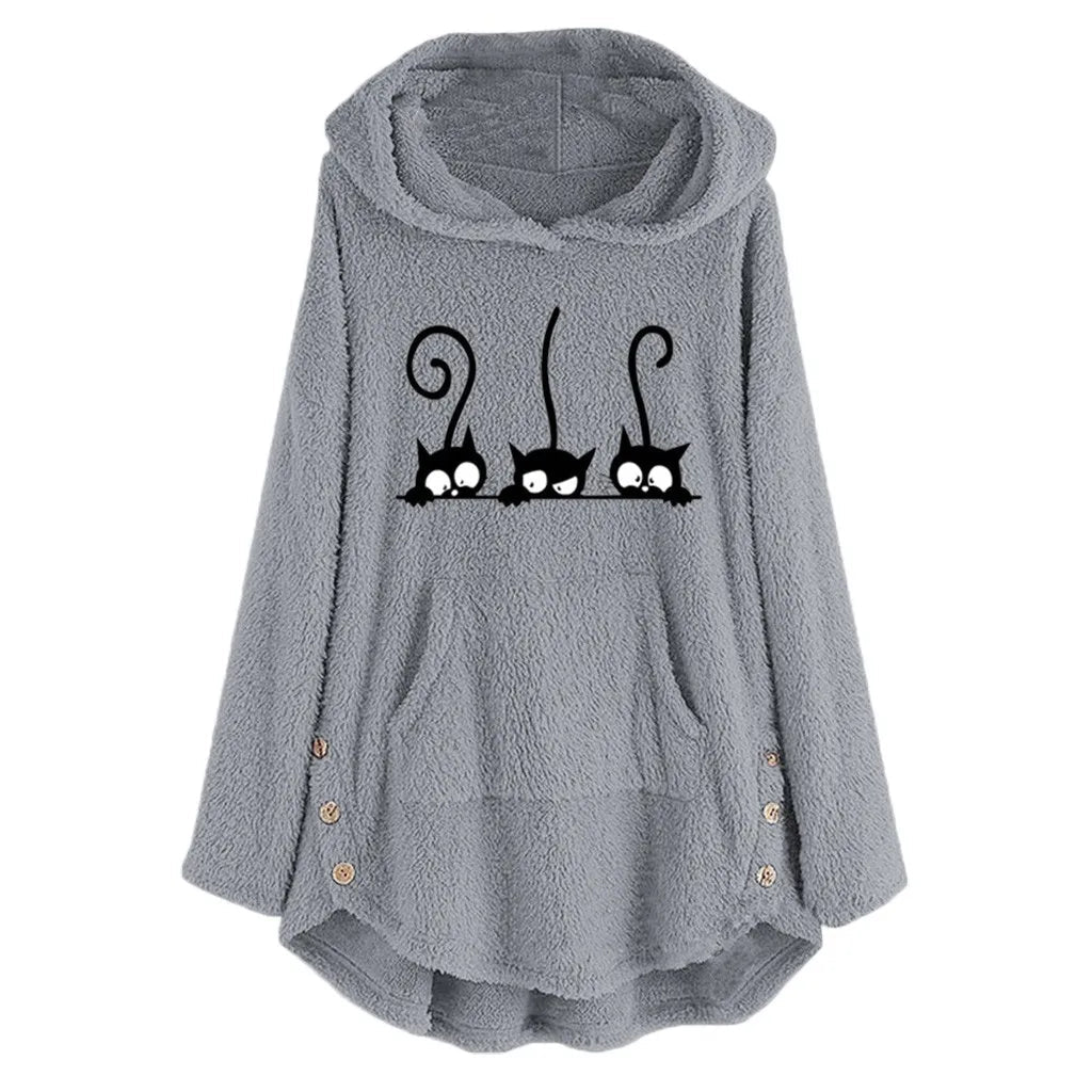 Lockers Hoodie Mit Katz-Print Und Täschli Für Damen | Ideal für den Winter