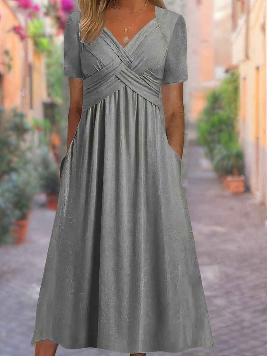 Elegante Kurzärmeligs Wickel V-Ausschnitt Sommerkleid für Damen | Ideal für Sommer