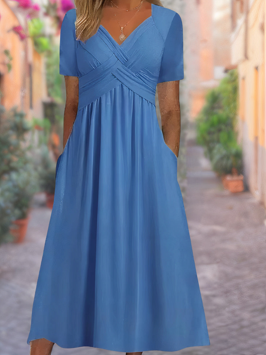 Elegante Kurzärmeligs Wickel V-Ausschnitt Sommerkleid für Damen | Ideal für Sommer