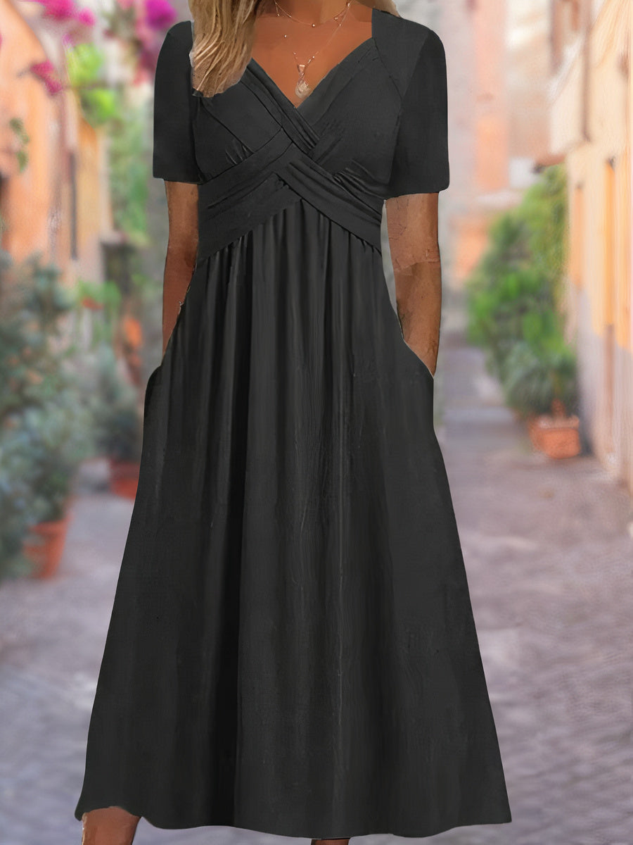 Elegante Kurzärmeligs Wickel V-Ausschnitt Sommerkleid für Damen | Ideal für Sommer