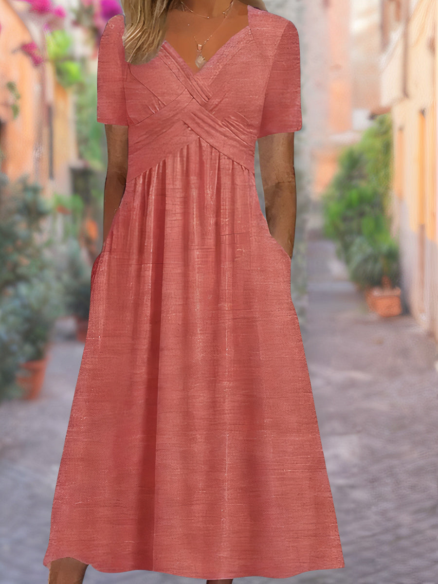 Elegante Kurzärmeligs Wickel V-Ausschnitt Sommerkleid für Damen | Ideal für Sommer