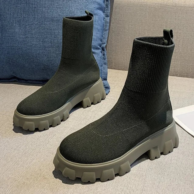 Lässig Strick Veganleder Stiefeletten Für Damen | Ideal für den Winter