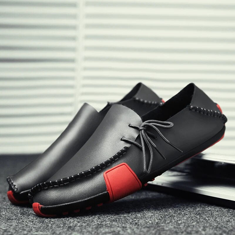 Colorblock Veganes Leder Loafer Mit Kordelzug für Herren | Ideal für den Winter