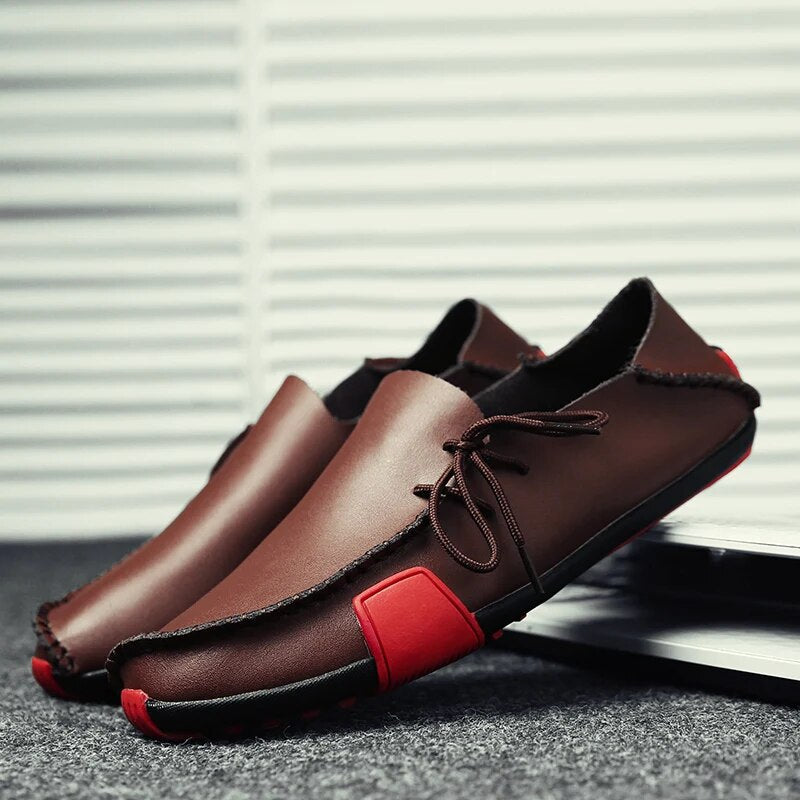 Colorblock Veganes Leder Loafer Mit Kordelzug für Herren | Ideal für den Winter