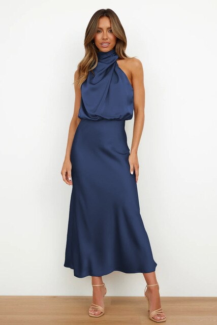 Schicks Einfarbiges Neckholder Abendkleid für Damen | Ideal für Sommer