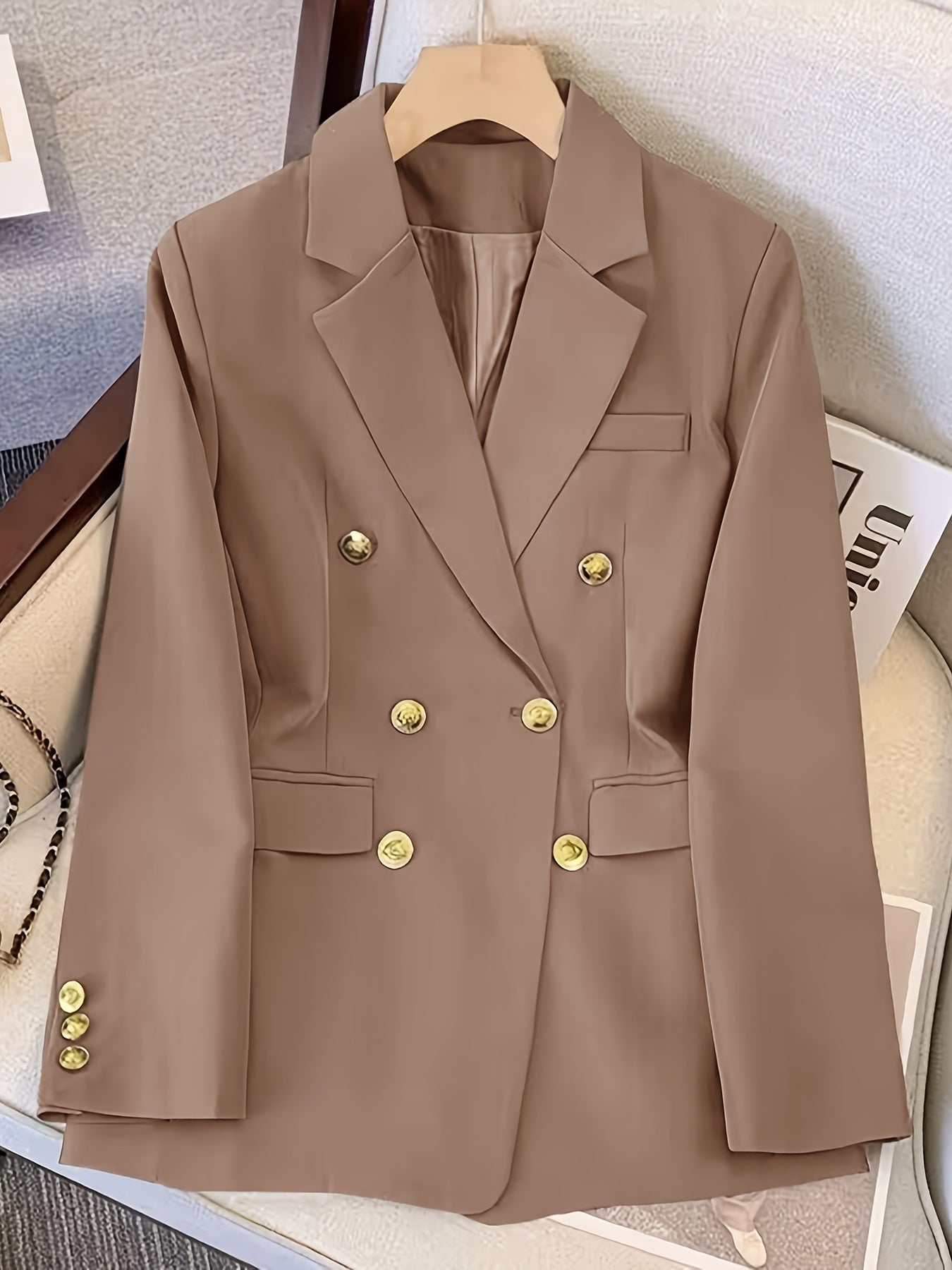 Chic Offenes Front Doppelknopf Reverskragen Blazer Für Damen | Perfekt für lässige Tage