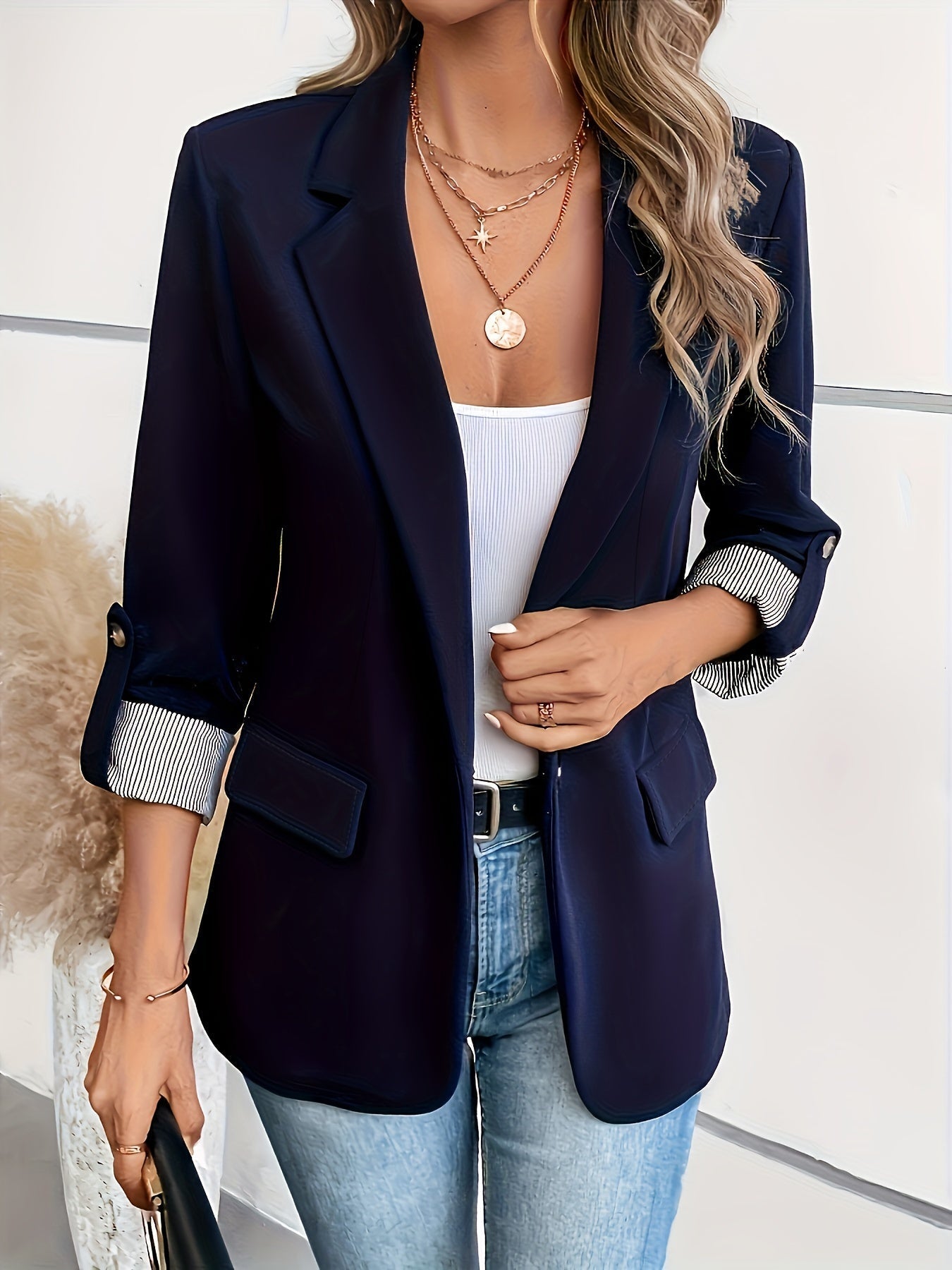 Elegants Umschlagärmeligs Notch-Kragen Blazer Mit Seitliche Täschli Für Damen | Perfekt für lässige Tage