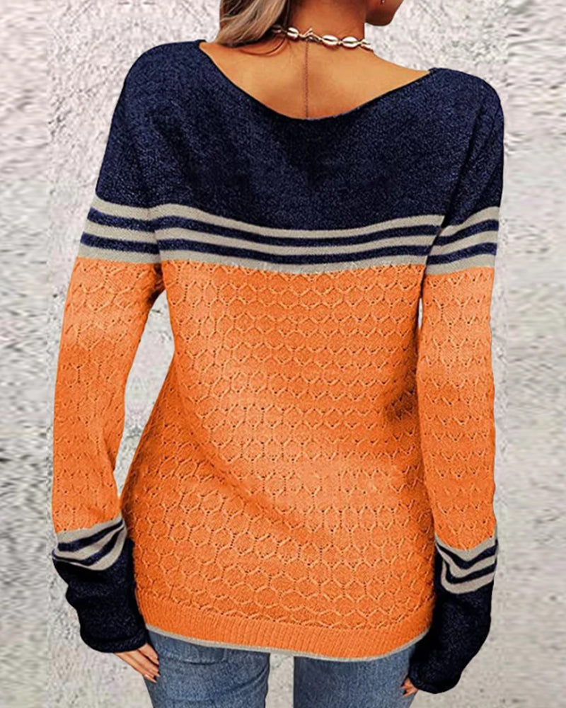 Klassischer Schmal Gschnitte Strick Pullover Mit Streifen Und Farbblock für Damen | Ideal für jede Jahreszeit