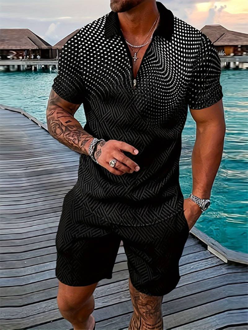 Schicki T-Shirt Und Shorts Set Mit Matrix Print für Herren | Ideal für alle Jahreszeiten