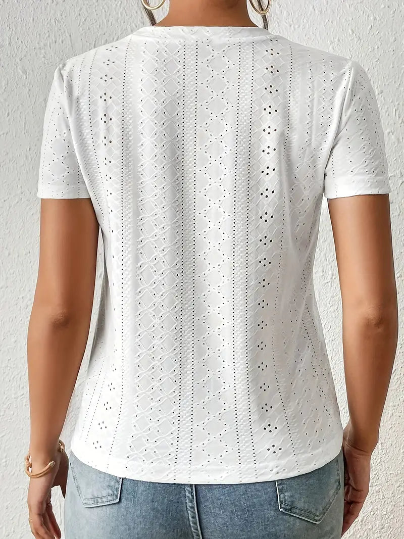 Lässiges Rundhals T-Shirt Mit Ösen Detail für Damen | Ideal für Sommer