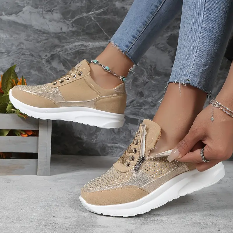 Ava - Bequeme Komfortable Weiss Sohle Schnür-Sneaker mit Pünktli und Reissverschluss für Damen | Ideal für jede Jahreszeit