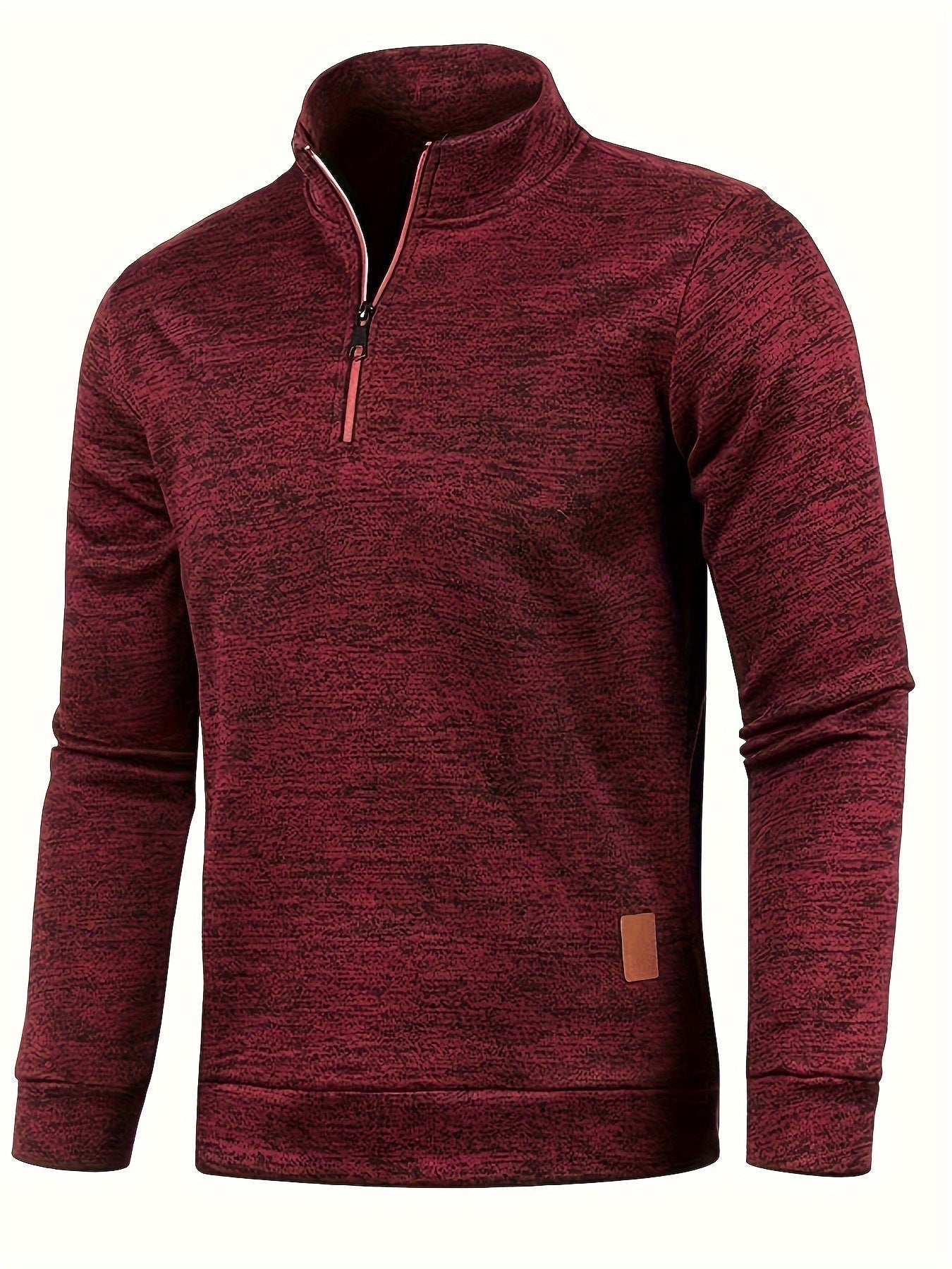 Lässiger Roter Hoher Kragen Pullover Mit Reissverschluss Und Patchwork für Herren | Ideal für alle Jahreszeiten