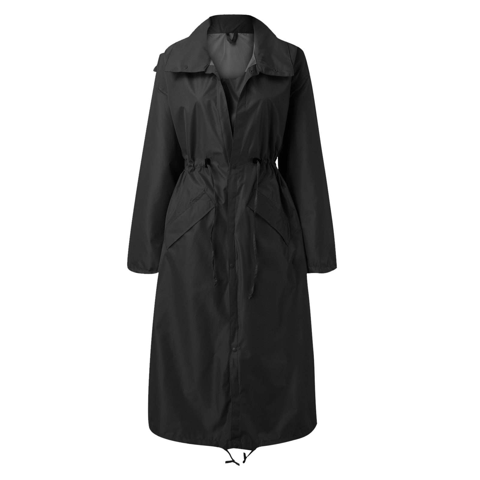 Bequeme Lange Regenjacke Mit Verstellbarer Taille Ohne Kapuze Für Damen | Ideal für Winter