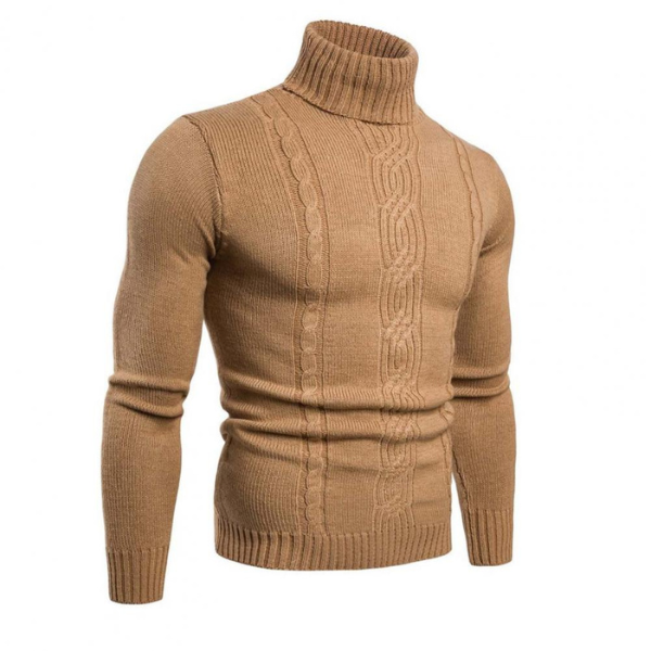 Schmal Geschnittener Rollkragen-Zopfmuster-Pullover Für Herren | Ideal für Herbst/Winter