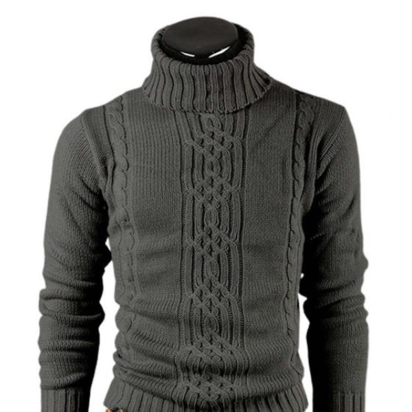 Schmal Geschnittener Rollkragen-Zopfmuster-Pullover Für Herren | Ideal für Herbst/Winter