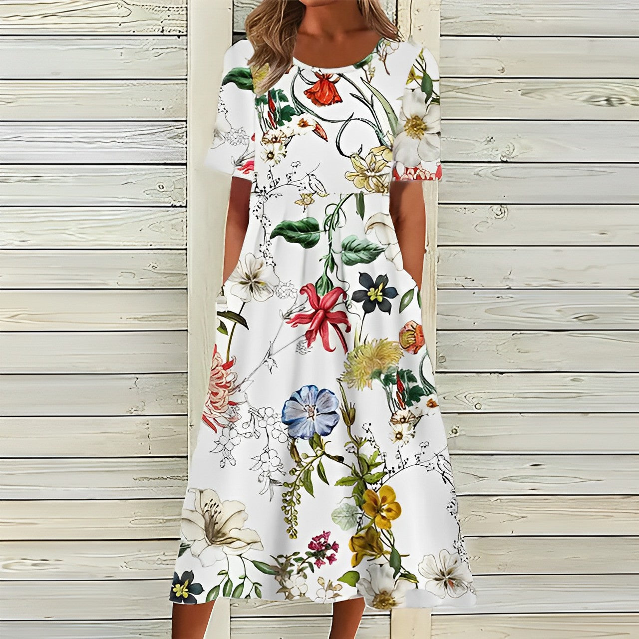 Elegantes Weißes Kleid mit Blumenmuster für Damen | Ideal für den Sommer