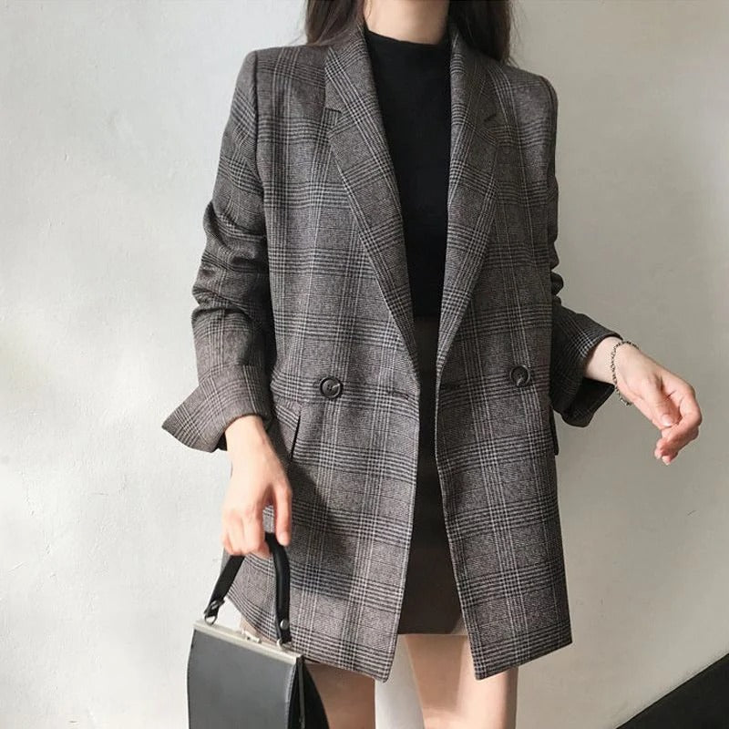 Eleganter Blazer mit Karomuster und Reverskragen für Damen | Ideal für alle Jahreszeiten