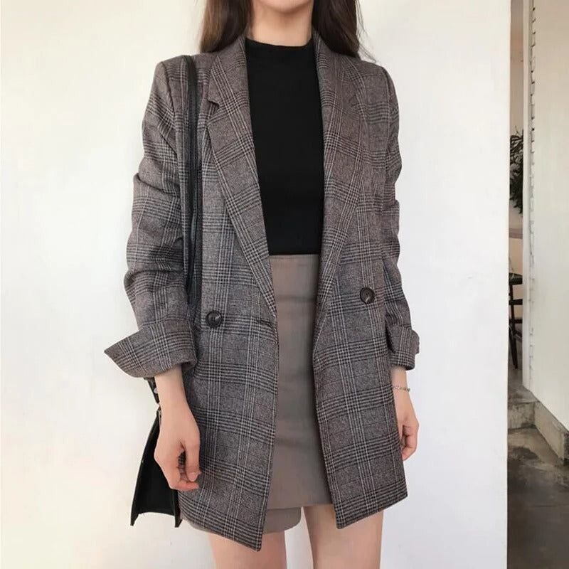 Eleganter Blazer mit Karomuster und Reverskragen für Damen | Ideal für alle Jahreszeiten