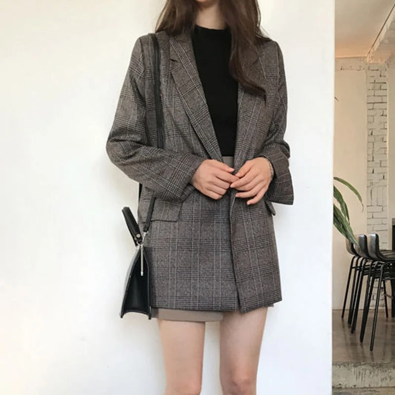 Klassischer Kariertes Bouclé Blazer Mit Knöpfen für Damen | Ideal für alle Jahreszeiten